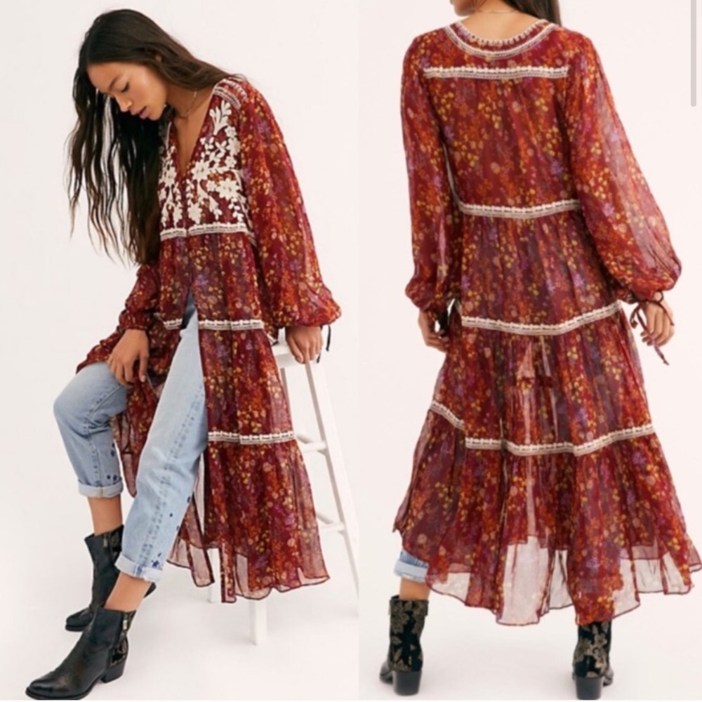 NWT Free People Call on Me Embroidered Duster